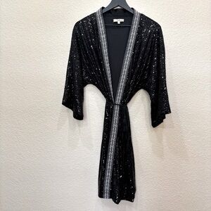 Chelsea & Violet Sequin Kimono Jacket Duster Black Size Medium Boho Glam
